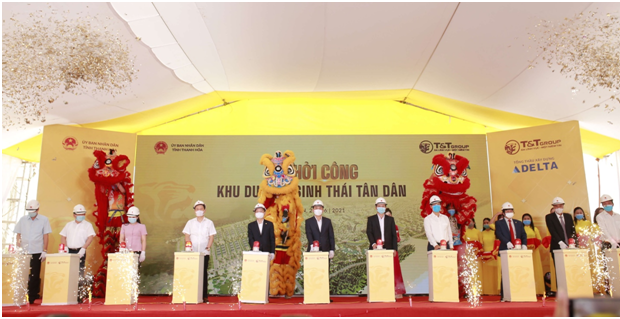 Đỗ Quang Hiển, Chủ tịch HĐQT kiêm Tổng Giám đốc Tập đoàn T&T Group và các đại biểu bấm nút khởi công dự án Khu du lịch sinh thái Tân Dân