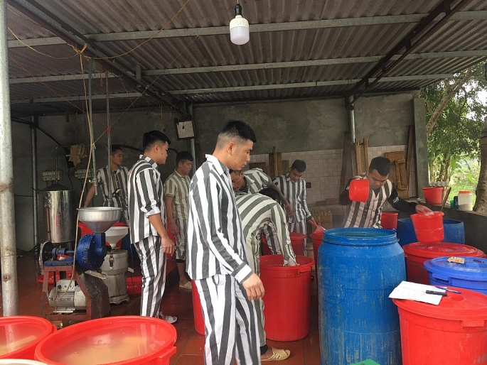 Các phạm nhân trại giam Vĩnh Quang cải tạo ở đội làm đậu phụ