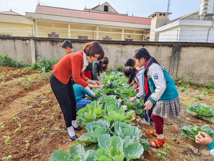 Học sinh Trường tiểu học Tô Múa (Vân Hồ, Sơn La) học kiến thức dinh dưỡng một cách trực quan, sống động.