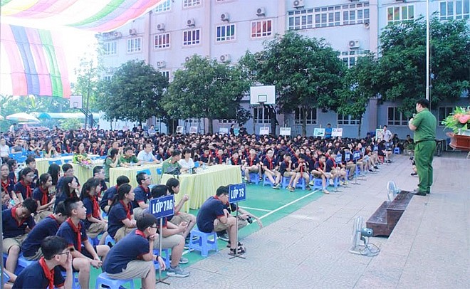 Một buổi tuyên truyền về công tác phòng ngừa ma túy học đường cho học sinh của CATP Hà Nội