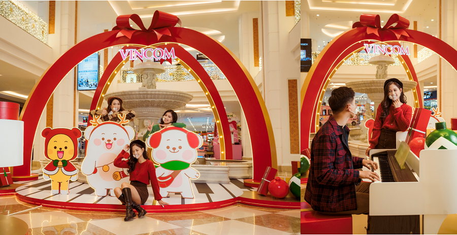 Bên trong không gian TTTM, Vincom Mega Mall Royal City còn mang đến cho khách hàng một bữa tiệc âm nhạc Giáng sinh với sân khấu thiết kế hình món quà độc đáo, cùng sự gia nhập rộn ràng của “gấu nghệ sĩ” bên cạnh những người bạn “gấu sành điệu”, “gấu thám hiểm”…