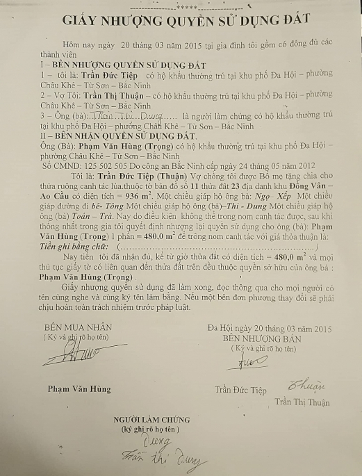 bac ninh chu nhiem htx an hon 1000m2 dat cong va ban dat trai tham quyen