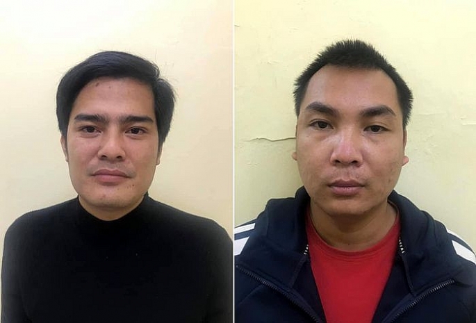 Hai đối tượng Trần Xuân Hiệp và Nguyễn Duy Phương tại CQĐT Hai đối tượng Trần Xuân Hiệp và Nguyễn Duy Phương tại CQĐT