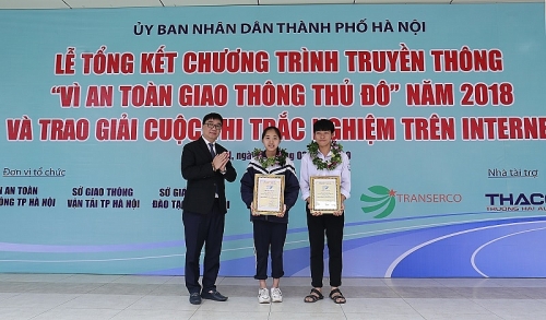 Hai học sinh đoạt giải nhất cuộc thi “Vì An toàn giao thông Thủ đô”