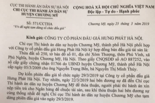 Giám đốc Cty CP Đấu giá Hưng Phát Hà Nội đùn đẩy trách nhiệm?