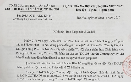 Cục Thi hành án dân sự TP Hà Nội nói gì?