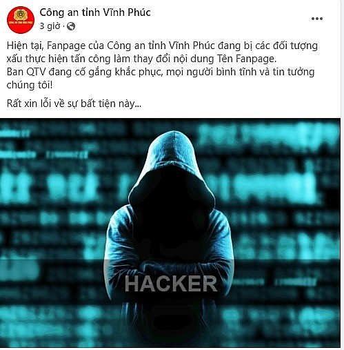 Hacker táo tợn tấn công facebook của Công an Vĩnh Phúc