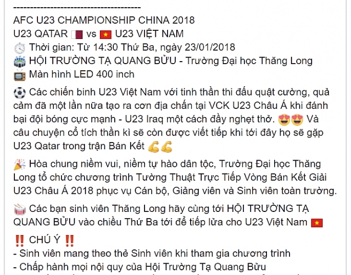 nhieu truong cho hoc sinh nghi hoc de ung ho u23 viet nam trong tran ban ket lich su