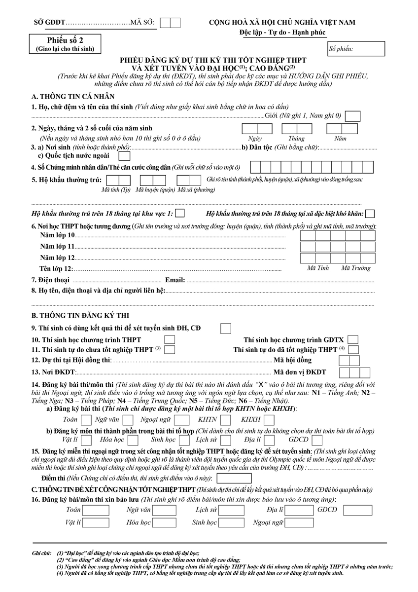 thong nhat phieu dang ky du thi tot nghiep thpt va xet tuyen dh cd