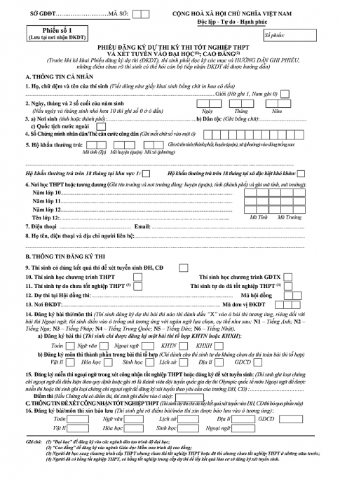 thong nhat phieu dang ky du thi tot nghiep thpt va xet tuyen dh cd