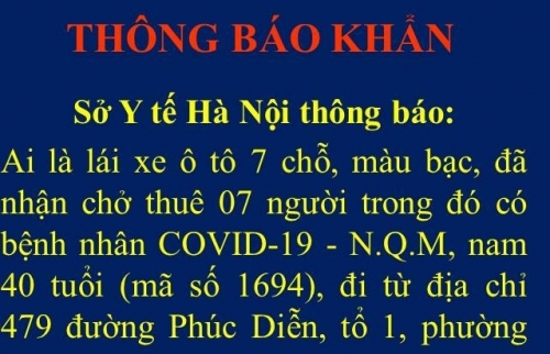 Thông báo khẩn liên quan đến bệnh nhân Covid-19 ở Hà Nội, Quảng Ninh