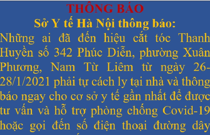 Ai đã đến hiệu cắt tóc này ở Phúc Diễn, Nam Từ Liêm, Hà Nội phải tự cách ly tại nhà