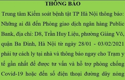 Tìm khẩn cấp khách hàng đã đến giao dịch tại Ngân hàng Public Bank tại Giảng Võ, Hà Nội