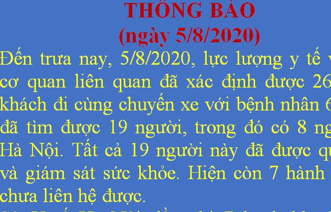 Tìm được 8 hành khách ở Hà Nội đi nhà xe Kim Chi