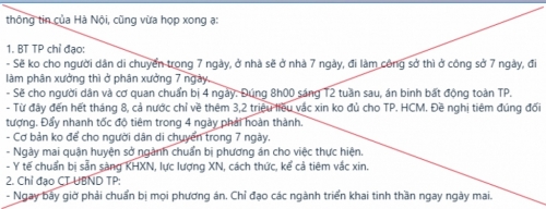 Thông tin Hà Nội "không cho người dân di chuyển trong 7 ngày" là tin giả