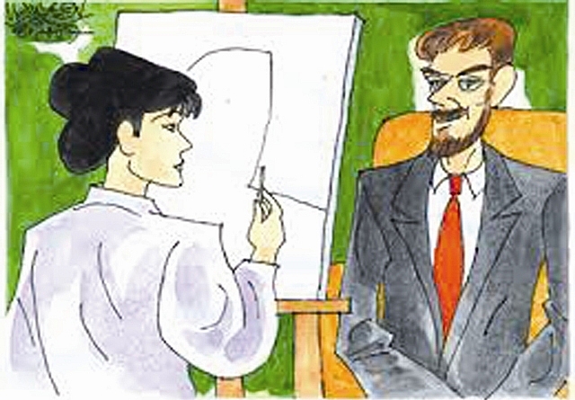 nu hoa si ve chan dung va con cho bop