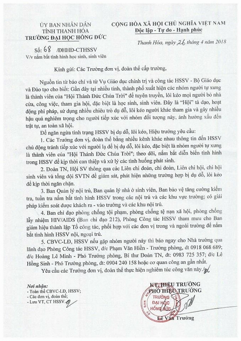 “Hội Thánh của Đức Chúa Trời” lôi kéo sinh viên trường ĐH Hồng Đức hoi thanh cua duc chua troi loi keo sinh vien truong dh hong duc