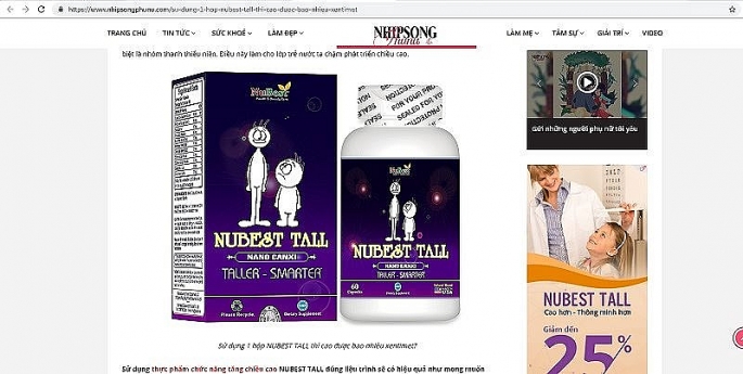Cẩn trọng với thông tin quảng cáo thực phẩm bảo vệ sức khỏe Nubest tall trên một số website can trong voi thong tin quang cao thuc pham bao ve suc khoe nubest tall tren mot so website