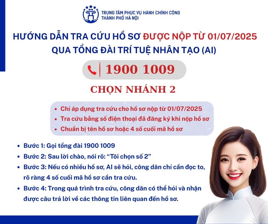 Hướng dẫn tra cứu hồ sơ qua tổng đài trí tuệ nhân tạo (AI)