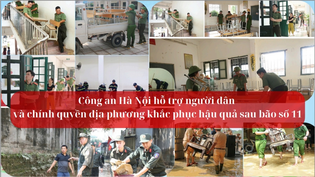 Công an Hà Nội hỗ trợ người dân và chính quyền địa phương khắc phục hậu quả sau bão số 11